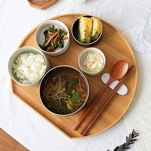 나무 반달 트레이 대나무