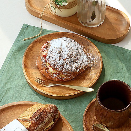 아카시아 나무 원형 굽 접시 M