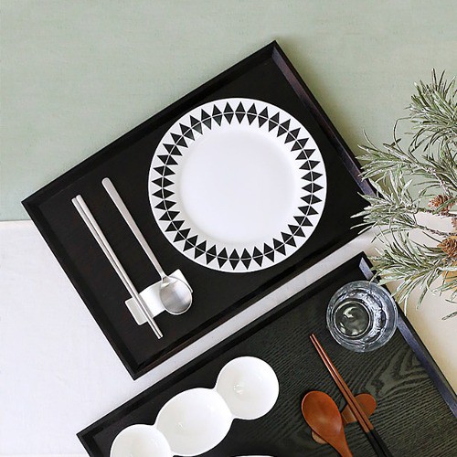 우드 직사각 트레이 브라운블랙 S